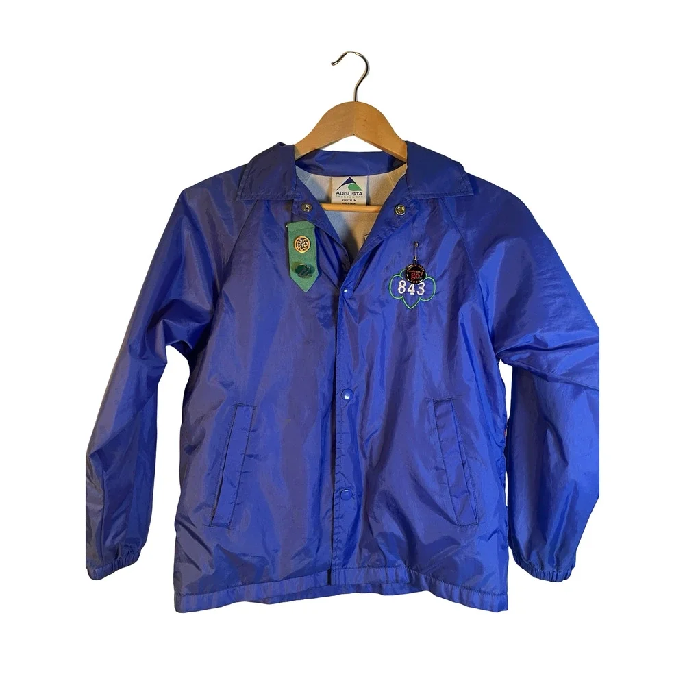 Augusta Sportswear Jacket Girls Youth M Blue‎ Girl Scouts Patch Windbreaker